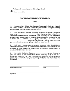 Tax Treaty Statement for Icelandic Students