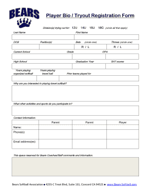 Player Bio / Tryout Registration Form