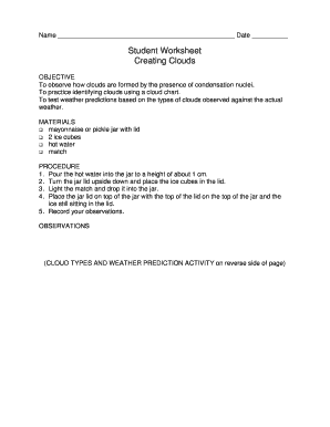 Student Worksheet Creating Clouds