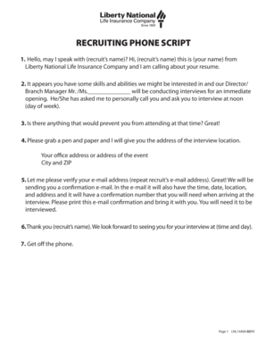 Liberty National Life Insurance Recruiting Phone Script