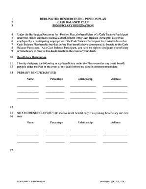 Burlington Resources Pension Plan Beneficiary Designation