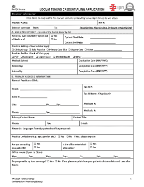 Locum Tenens Credentialing Application