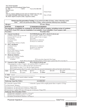 Endoscopy Pre-procedural Order Form