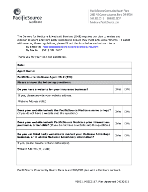 PacificSource Medicare Agent Website Compliance Form