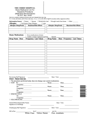 Home Medication List for Outpatient Procedures