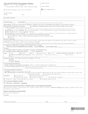 GYN Pre Surgery Orders