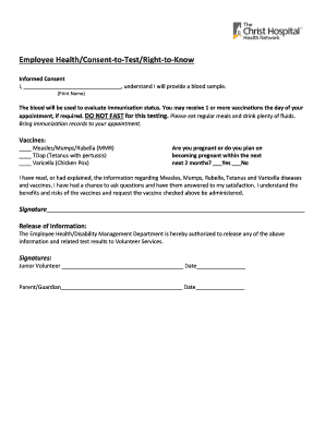 Employee Health Consent to Test Form