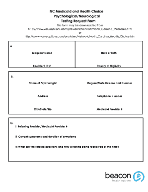 NC Medicaid Psychological Testing Request Form