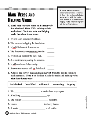 Main and Helping Verbs Worksheet