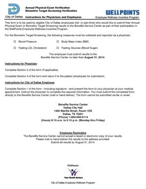 City of Dallas Employee Wellness Program Form