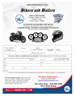 Philadelphia 76ers Game Ticket Order Form