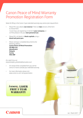 Canon 3-Year Warranty Registration Form