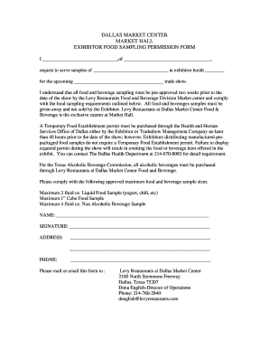 Dallas Market Center Exhibitor Food Sampling Permission