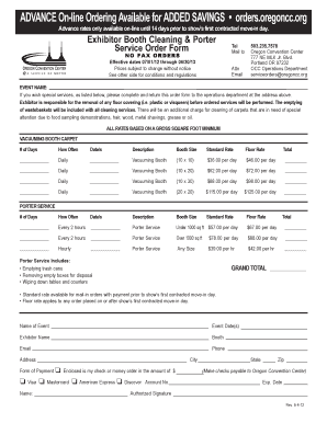 Oregon Convention Center Booth Cleaning Order Form