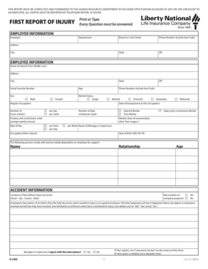 First Report of Injury Form