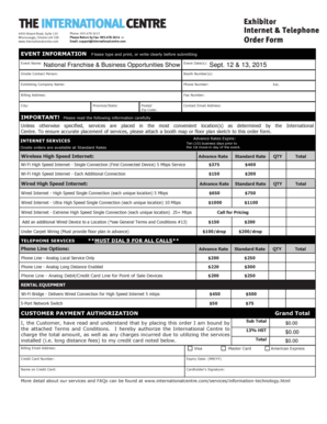 International Centre Telecommunications Order Form