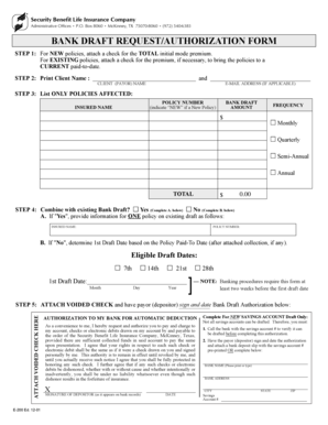 Bank Draft Request Authorization Form
