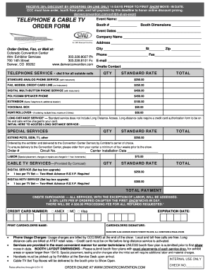 Colorado Convention Center Exhibitor Telephone and Cable TV Order Form