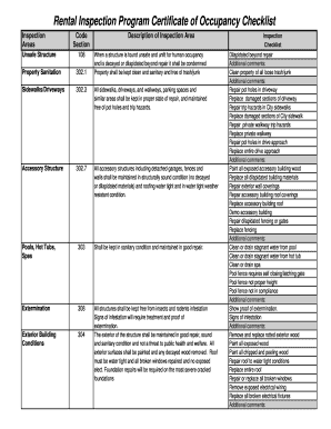 Rental Inspection Certificate of Occupancy Checklist