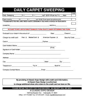 Exhibitor Carpet Sweeping Service Order Form