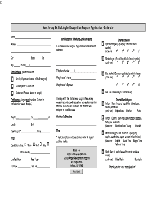 New Jersey Saltwater Angler Recognition Program Application