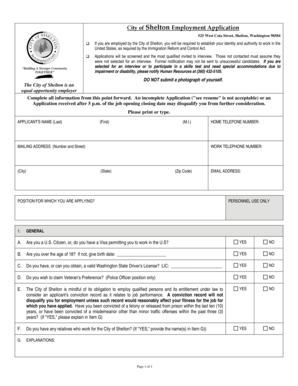 City of Shelton Employment Application