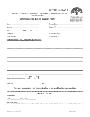 Oakland Parking Citation Administrative Review Request Form