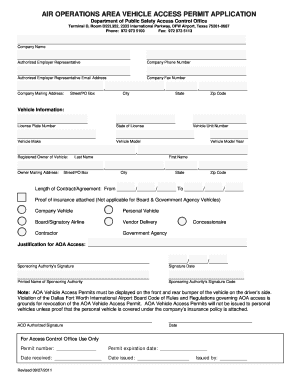 AOA Vehicle Access Permit Application
