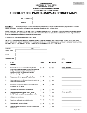 Fillable Online CHECKLIST FOR PARCEL MAPS AND TRACT MAPS - City of ...