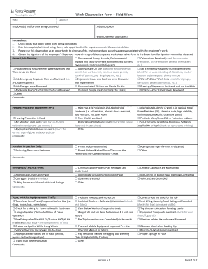 Work Observation Form – Field Work