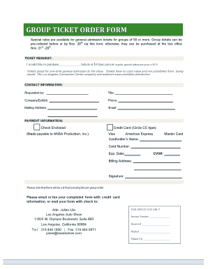 Los Angeles Auto Show Group Ticket Order Form