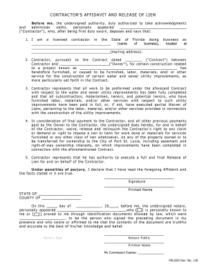 Contractor's Affidavit and Release of Lien