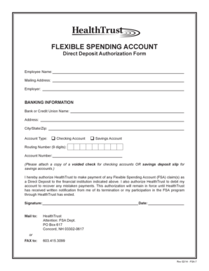 Flexible Spending Account Direct Deposit Authorization Form