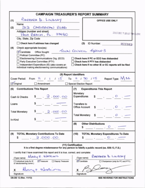 Campaign Treasurer's Report