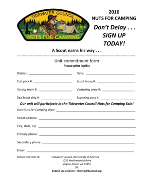Nuts for Camping Unit Commitment Form