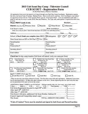 Cub Scout Day Camp Registration Form