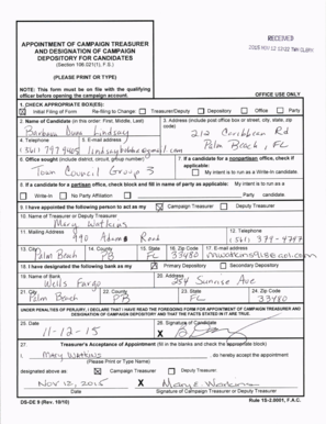 Florida Appointment of Campaign Treasurer Form