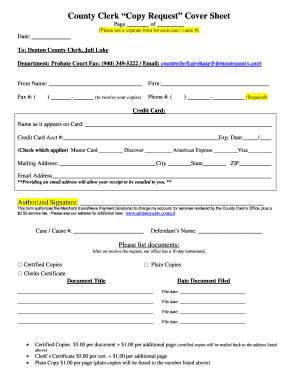 Denton County Copy Request Cover Sheet