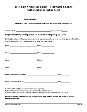 Authorization to Pickup Scout
