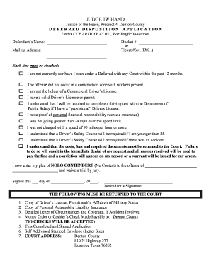 Deferred Disposition Application for Traffic Violations