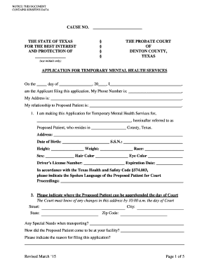 Texas Temporary Mental Health Services Application