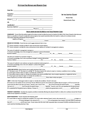 Texas Petition for Repair and Remedy Case