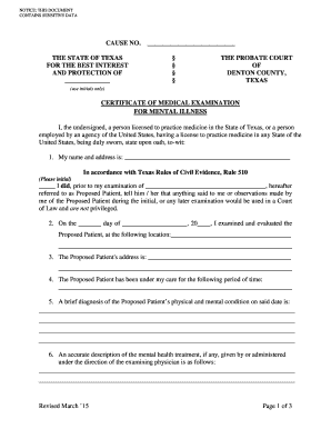 Certificate of Medical Examination for Mental Illness