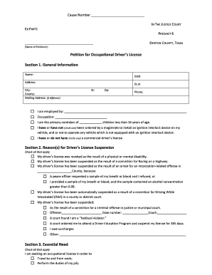 Texas Occupational Driver's License Petition