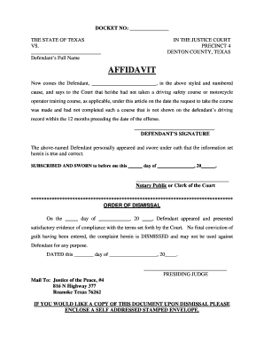 Texas Driving Safety Course Affidavit