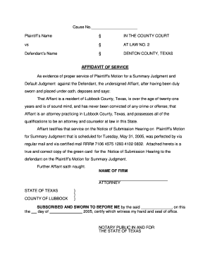 Affidavit of Service for Summary Judgment