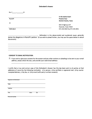 Defendant's Answer Form
