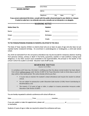 Texas Truancy Warning Notice