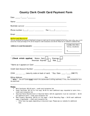 County Clerk Credit Card Payment Form