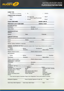 Australian Rugby Union Registration Form